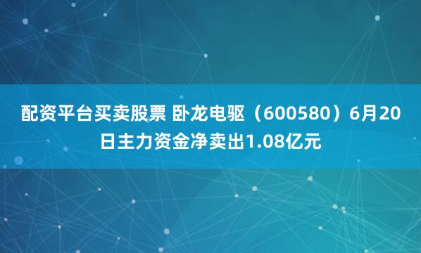 配资平台买卖股票 卧龙电驱（600580）6月20日主力资金净卖出1.08亿元